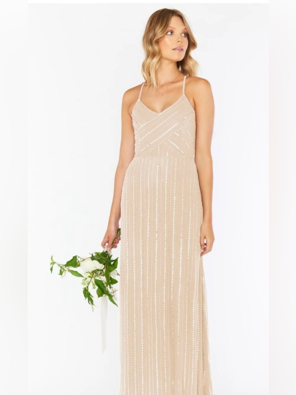 NWT Show Me Your Mumu Gala Beaded Champagne Maxi Long Dress Retail $298